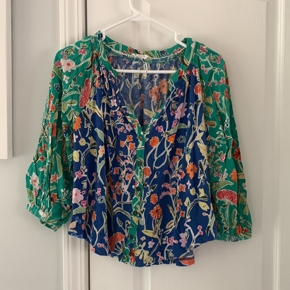 Anthropologie Floreat Floral Button Down Blouse size M oversized Lagenlook - Picture 8 of 12
